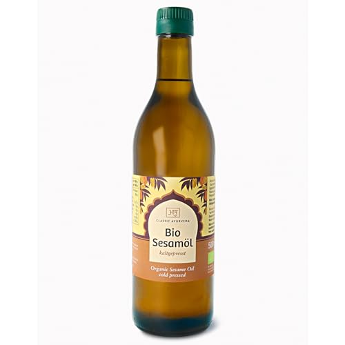 Classic Ayurveda Bio Sesamöl - 500 ml - Kaltgepresst zum Kochen & Braten, Sesame Oil, reines Sesam Öl mit nussigem Geschmack, nicht gebleicht & nicht gefärbt von Classic Ayurveda