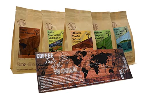 Classic Caffee - Premium Kaffee Weltreise Probierset 5x200g Kaffee-Geschenkset aus aller Welt - 100% Arabica (Ganze Bohne) von Classic Caffee