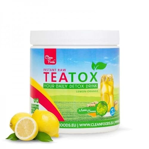CleanFoods Instant Raw TEATOX Detox Drink Lemon Orange 300g mit Matcha, Curcuma und Ingwer von Cleanfoods
