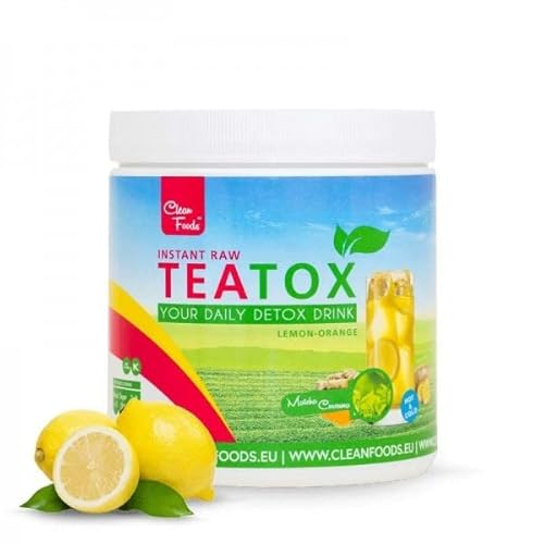 CleanFoods Instant Raw TEATOX Detox Drink Lemon Orange 300g mit Matcha, Curcuma und Ingwer von Cleanfoods