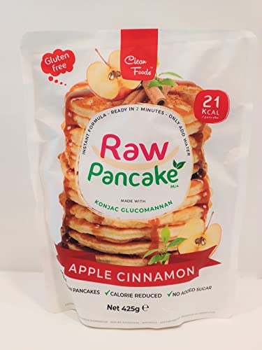CleanFoods Pfannkuchen Raw Pancake Apfel Zimt 425g Packung I Konjac Glucomannan I nur 45 kcal pro 100g I Zubereitung in 2 Minuten von Cleanfoods