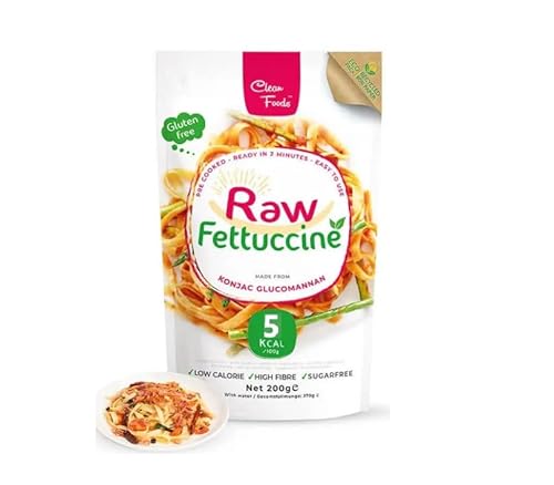 CleanFoods Raw Fettuccine 200g Packung I Konjac Glucomannan I vegan glutenfrei fettfrei zuckerfrei I nur 5 Kalorien je 100g I in 2 Minuten fertig (1) von Cleanfoods