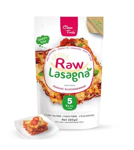 CleanFoods Raw Lasagne 200g Packung I Konjac Glucomannan I vegan glutenfrei fettfrei zuckerfrei I nur 5 Kalorien je 100g I in 2 Minuten (3) von Clean Foods