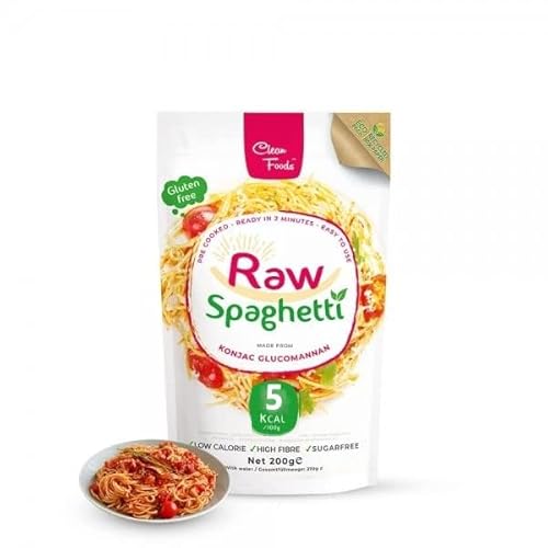 CleanFoods Rohnudeln Raw Spaghetti 200g Packung I Konjac Glucomannan I vegan glutenfrei fettfrei zuckerfrei I nur 5 Kalorien je 100g I in 2 Minuten fertig (1) von Clean Foods