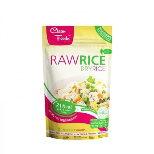 CleanFoods Rohreis Dry Rice 75g Packung I Konjac Glucomannan I geruchsfrei I l vegan glutenfrei fettfrei I nur 21 Kalorien je 25g I in 5 Minuten fertig (1) von Clean Foods