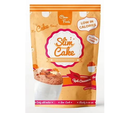 CleanFoods SlimCake 70 Kalorien Tassenkuchen l Apfel-Zimt Geschmack l 5 Tassenkuchen I Konjac Glucomannan I Glutenfrei I Zuckerfrei I in 60 Sekunden zubereitet l Mugcake von Clean Foods