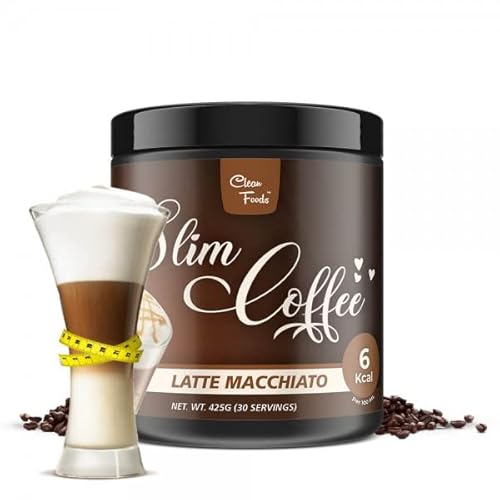 CleanFoods SlimCoffee Latte Macchiato 425g I Arabica Kaffee mit Glucomannan und 22 Vitaminen und Mineralen I 108 Kalorien pro 100 g I nur 6 Kalorien je 100ml (ca. 13 Kalorien je Tasse Latte Macchiato) von Clean Foods