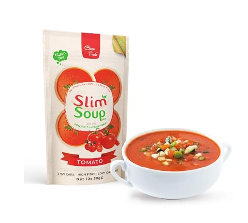 CleanFoods 58 Kalorien Tomatensuppe 10 x 30g I Konjac Glucomannan I 6,75 g netto Kohlenhydrate/Mahlzeit I Suppe Tomaten l 10 Mahlzeiten l Vegan, Glutenfrei von Clean Foods