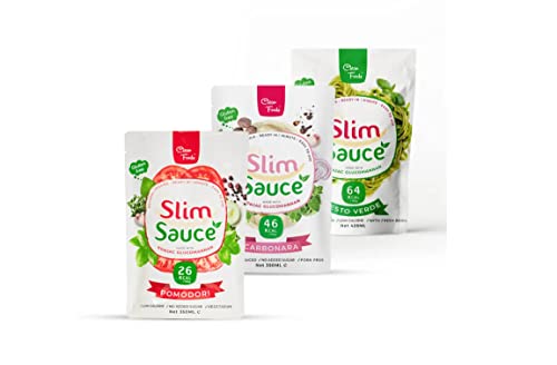 CleanFoods slimsauce Mischpaket I 1 x 26 kcal Pomodori I 1 x 47 kcal vegetarische Carbonara I 1 x 64 kcal Pesto Verde I 3 Nudelsoßen zum probieren von Clean Foods