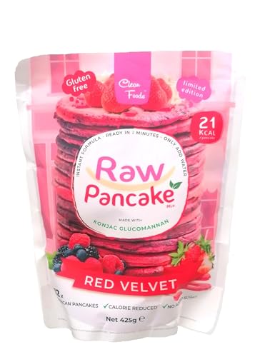 CleanFoods Pfannkuchen Raw Pancake Red Velvet 425g Packung I Konjac Glucomannan I nur 45 Kalorien je 100 g I Zubereitung in 2 Minuten von Cleanfoods