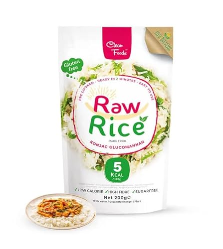 CleanFoods Raw Rice 200g I Rohreis Reis aus Konjac Glucomannan I vegan glutenfrei I nur 5 Kalorien je 100g I in 2 Minuten fertig von Cleanfoods
