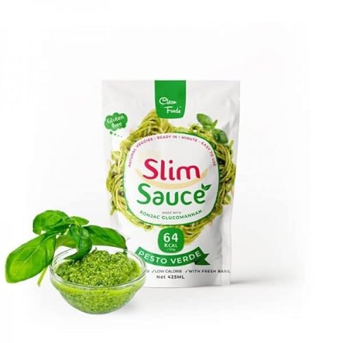 CleanFoods SlimSauce Pesto Verde 425ml I Pasta Sauce grünes Pesto mit nur 64 Kalorien/100g I glutenfrei von Cleanfoods