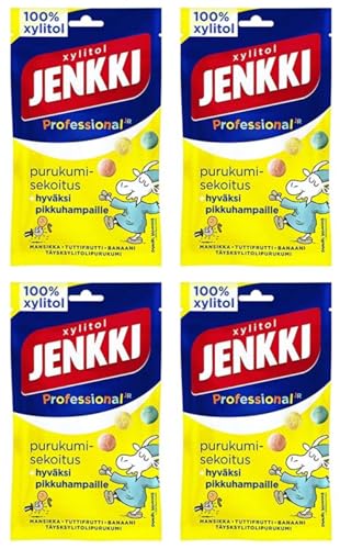 Cloetta Jenkki Xylitol Strawberry Tutti frutti Banana Kaugummi 4 Pack of 75g von Cloetta