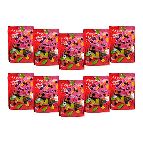 Red Band Fun Mix Premium 200 g Stehbeutel – 10er Pack | Fruchtgummi und Lakritz von Cloetta