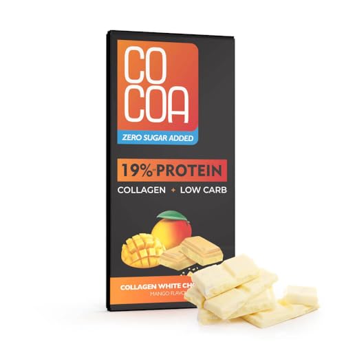 CO COA Weiße Mango-Proteinschokolade Mit Kollagenpulver - 0% Zuckerzusatz, Gesüßt Mit Erythritol, 19% Eiweißanteil, Niedriger Glykemischer Index, Low Carb, Keto, Collagen Pulver, Protein Riegel, 65g CO COA Weiße Mango-Proteinschokolade Mit Kollagenpulver - 0% Zuckerzusatz, Gesüßt Mit Erythritol, 19% Eiweißanteil, Niedriger Glykemischer Index, Low Carb, Keto, Collagen Pulver, Protein Riegel, 65g von Co coa