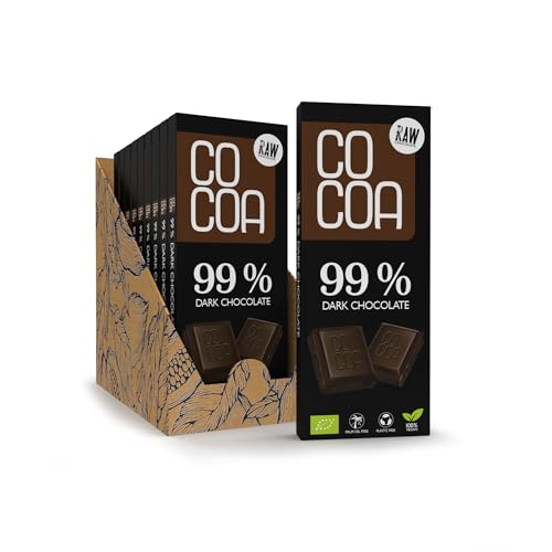 CO COA Zuckerfreie Schokolade - 99% Bitterschokolade aus rohen Kakaobohnen, 10x40g BIO Box, Klassische Dunkle Schokolade, VEGAN, Ohne GVO, Mit Kakao Nibs, Schokolade ohne raffinierten Zucker von Co coa
