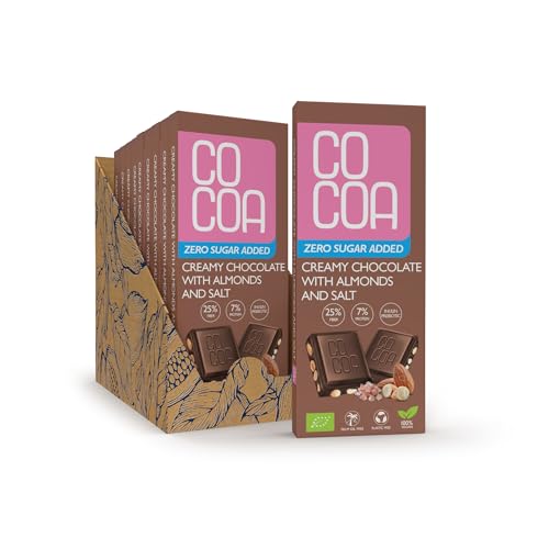 CO COA Cremige Schokolade mit Mandeln und Salz BIO BOX 10x40g, Zuckerfreie Süssigkeiten, Vegane Süßigkeiten, 0% Zuckerzusatz, Keto & Low-Carb geeignet, Präbiotika aus Inulin, Ohne GVO von Co coa