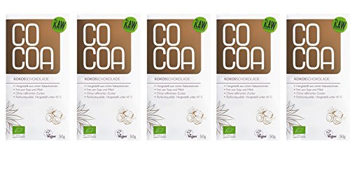 Raw Cocoa Bio Schokoladentafeln 5 x 50 g (Hell mit Kokos) Raw Cocoa Bio Schokoladentafeln 5 x 50 g (Hell mit Kokos) von Co coa