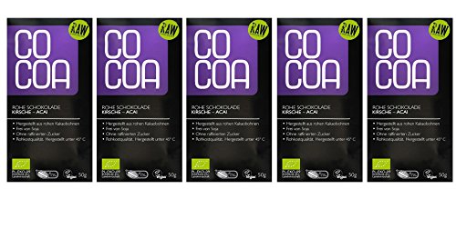 Raw Cocoa Bio Schokoladentafeln 5 x 50 g (Kirsche & Acai) von Co coa