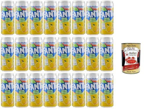 24X Fanta Limonata Zero Zitrone Limonade Null Zuckerzusatz Alkoholfreies Getränk auf Basis von Zitronensaft 12% Einwegdose 330ml + Italian Gourmet Polpa 400g von Coca-Cola