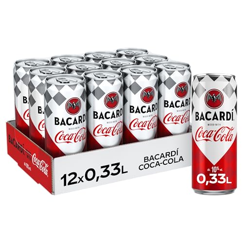 Bacardí Coca-Cola - alkoholhaltiges Mixgetränk (10% Vol) mit perfekter Mischung aus Bacardí Rum und erfrischender Coca-Cola - in stylischen Einweg Dosen (12 x 330ml) von Coca-Cola