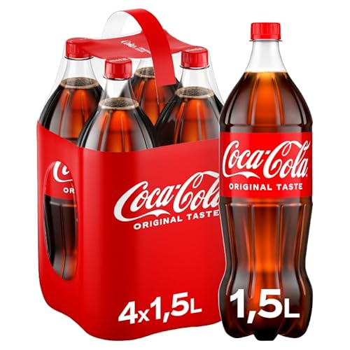Coca-Cola Classic - prickelndes Erfrischungsgetränk mit unverwechselbarem Coke-Geschmack - koffeinhaltiger Softdrink in in Einweg Flaschen (4 x 1500 ml) von Coca-Cola