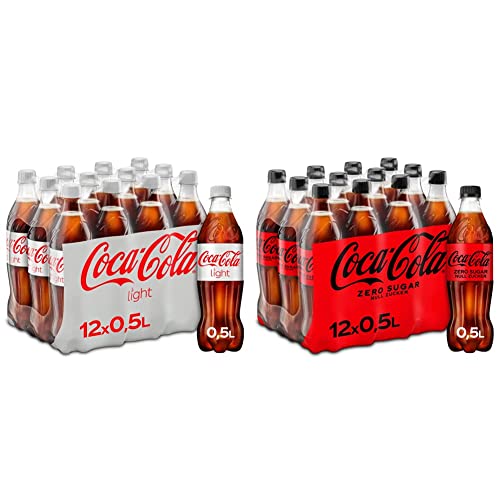 Coca-Cola Light/Erfrischendes Softgetränk in praktischen Flaschen - 12 x 500 ml Einweg Flasche & Zero Sugar, Koffeinhaltiges Erfrischungsgetränk in stylischen Flaschen, EINWEG Flasche (12 x 500 ml) von Coca-Cola