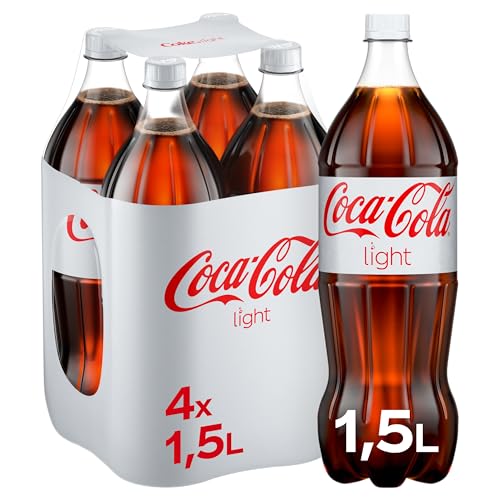 Coca-Cola Light - prickelndes Erfrischungsgetränk mit originalem Coke-Geschmack - ohne Zucker und ohne Kalorien - koffeinhaltiger Softdrink in Einweg Flaschen 4 x 1500 ml von Coca-Cola