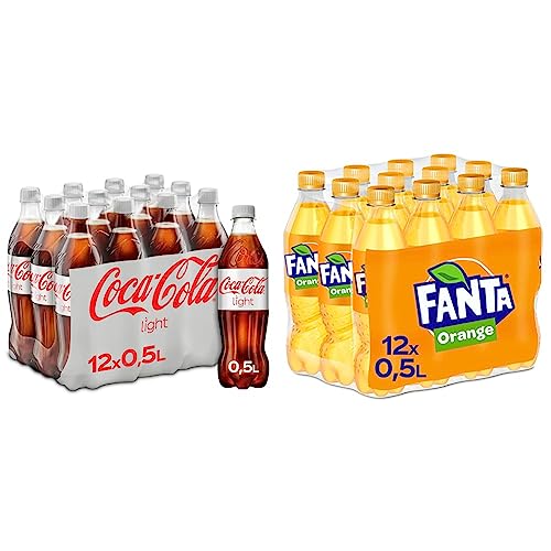 Coca-Cola Light - prickelndes Erfrischungsgetränk mit originalem Coke-Geschmack (12 x 500 ml) & Fanta Orange - fruchtig-spritzige Limonade mit klassischem Orangen-Geschmack (12 x 500 ml) von Coca-Cola