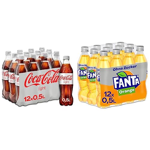 Coca-Cola Light - prickelndes Erfrischungsgetränk mit originalem Coke-Geschmack (12 x 500 ml) & Fanta Zero Orange - fruchtig-spritzige Limonade mit klassisichem Orangen-Geschmack (12 x 500 ml) von Coca-Cola