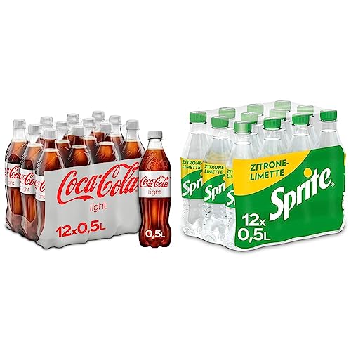 Coca-Cola Light - prickelndes Erfrischungsgetränk mit originalem Coke-Geschmack - ohne Zucker und ohne Kalorien - koffeinhaltiger Softdrink in Einweg Flaschen (12 x 500 ml) & Sprite von Coca-Cola