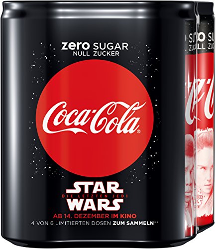 Coca-Cola Zero, Koffeinhaltiges Erfrischungsgetränk in stylischen Dosen mit originalen Coca-Cola Geschmack - null Zucker und ohne Kalorien, EINWEG Dose (6 x 4 x 330 ml) von Coca-Cola