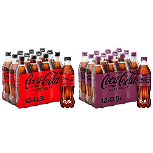 Coca-Cola Zero Sugar(12 x 500 ml) & Zero Sugar Cherry - fruchtiges Erfrischungsgetränk mit Kirsch-Geschmack - ohne Zucker und ohne Kalorien - koffeinhaltiger Softdrink in Einweg Flaschen (12 x 500 ml) von Coca-Cola