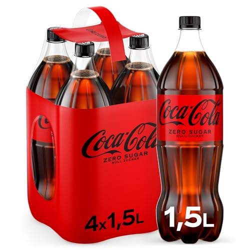 Coca-Cola Zero Sugar - koffeinhaltiges Erfrischungsgetränk mit originalem Coca-Cola-Geschmack - null Zucker und ohne Kalorien - erfrischender Softdrink in Einweg Flaschen 4 x 1500 ml von Coca-Cola