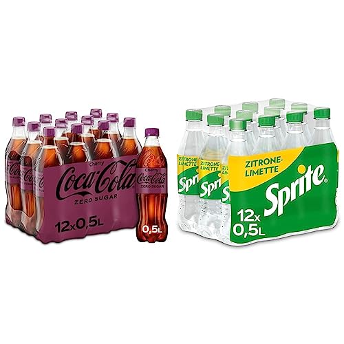 Coca-Cola Zero Sugar Cherry - fruchtiges Erfrischungsgetränk mit Kirsch-Geschmack - ohne Zucker und ohne Kalorien - koffeinhaltiger Softdrink in Einweg Flaschen (12 x 500 ml) & Sprite von Coca-Cola