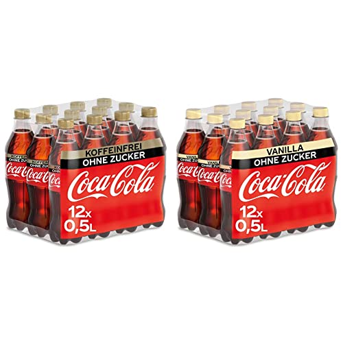 Coca-Cola Zero Sugar koffeinfrei (12 x 500ml) und Coca-Cola Zero Sugar Vanilla (12 x 500ml) von Coca-Cola