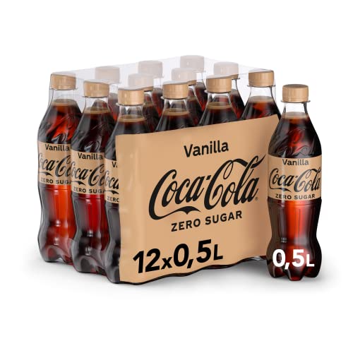 Coca-Cola Zero Sugar Vanilla / Prickelndes koffeinhaltiges Getränk ohne Zucker in praktischen Flaschen mit originalen Vanille Geschmack / 12 x 500 ml Einweg Flasche, 6000 ml von Coca-Cola