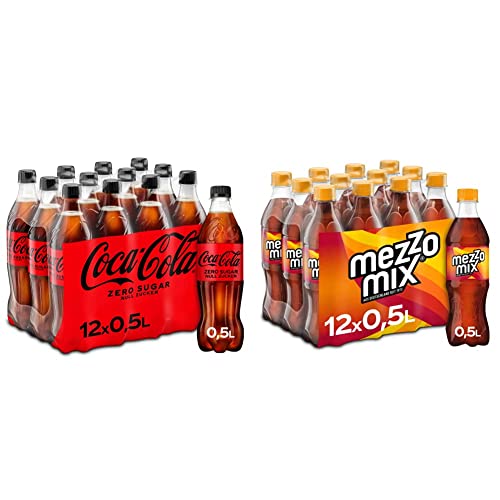Coca-Cola Zero Sugar - koffeinhaltiges Erfrischungsgetränk (12 x 500 ml) & Mezzo Mix - prickelnd-erfrischendes Mischgetränk aus Cola und Orange - Softdrink in praktischen Einweg Flaschen (12 x 500 ml) von Coca-Cola