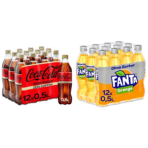 Coca-Cola Zero Sugar - prickelndes Erfrischungsgetränk (12 x 500 ml) & Fanta Zero Orange - fruchtig-spritzige Limonade mit klassisichem Orangen-Geschmack - ohne Zucker und ohne Kalorien (12 x 500 ml) von Coca-Cola