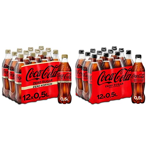 Coca-Cola Zero Sugar - prickelndes Erfrischungsgetränk (12 x 500 ml) & Zero Sugar - koffeinhaltiges Erfrischungsgetränk mit originalem Coca-Cola-Geschmack - null Zucker und ohne Kalorien (12 x 500 ml) von Coca-Cola