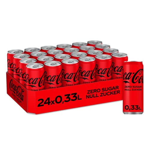 Coca-Cola Zero Sugar - koffeinhaltiges Erfrischungsgetränk mit originalem Coca-Cola Geschmack - null Zucker und ohne Kalorien - in stylischen Dosen (24 x 330 ml) von Coca-Cola