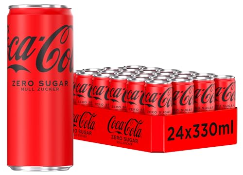 Coca-Cola Zero Sugar - koffeinhaltiges Erfrischungsgetränk mit originalem Coca-Cola Geschmack - null Zucker und ohne Kalorien - in stylischen Dosen (24 x 330 ml) von Coca-Cola