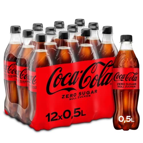 Coca-Cola Zero Sugar - koffeinhaltiges Erfrischungsgetränk mit originalem Coca-Cola-Geschmack - null Zucker und ohne Kalorien - in stylischen Einweg Flaschen (12 x 500 ml) von Coca-Cola Zero