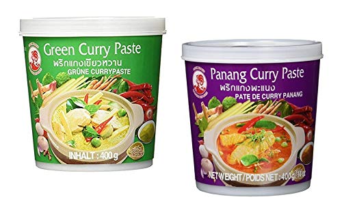 Cock Brand - Probierset Currypasten - 2er Pack (2 x 400g) - 2 Sorten, je 1 Dose Grün, Panang Currypaste von Cock