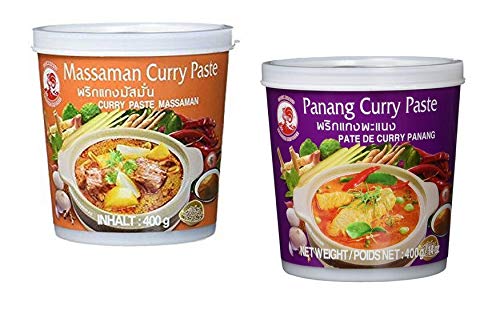 Cock Brand - Probierset Currypasten - 2er Pack (2 x 400g) - 2 Sorten, je 1 Dose Panang, Massaman Currypaste von Cock