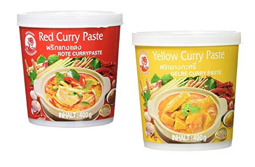 Cock Brand - Probierset Currypasten - 2er Pack (2 x 400g) - 2 Sorten, je 1 Dose Rote, Gelb Currypaste von Cock