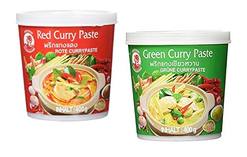 Cock Brand - Probierset Currypasten - 2er Pack (2 x 400g) - 2 Sorten, je 1 Dose Rote, Grüne Currypaste von Cock