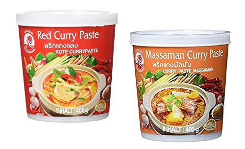 Cock Brand - Probierset Currypasten - 2er Pack (2 x 400g) - 2 Sorten, je 1 Dose Rote, Massaman Currypaste von Cock