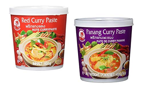 Cock Brand - Probierset Currypasten - 2er Pack (2 x 400g) - 2 Sorten, je 1 Dose Rote, Panang Currypaste von Cock