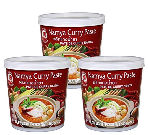Cock Currypaste, Nam Ya , milde Schärfe, authentisch thailändisch kochen, natürliche Zutaten, vegan, halal und glutenfrei (3 x 400 g) von Cock